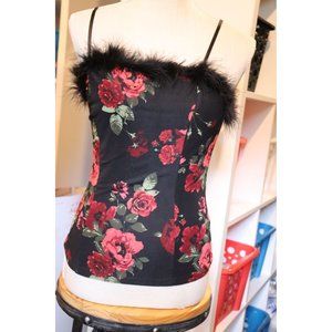 Ember Rose Faux Feather Rose print  adjustable Strap Top NEW S